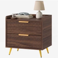 HOMCOM Elegant Two-Drawer Bedside Table - Walnut Brown(m-14)