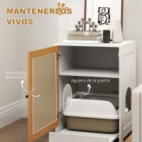 PawHut Mueble Arenero para Gatos con Bandeja Extraíble Compartimentos y Tapete para Rascar 57x50x80,5 cm Blanco y Roble(m-5)