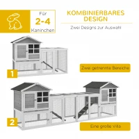PawHut Kleindierenhok, konijnenhok, buitenren, hok, oprijplank, uitschuifbare bodembakken, wit + grijs(m-4)