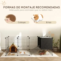 PawHut Valla para Mascotas de Bricolaje Parque para Conejos con Nidos Recinto para Conejos para Cobayas Conejos y Erizos Negro(m-7)