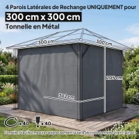 Outsunny 4 parois latérales pour pavillon de jardin tonnelle rigide 300 x 300 cm protéger de la pluie vent soleil gris(m-3)