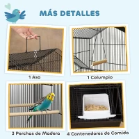 PawHut Jaula para Pájaros con Ruedas Comederos Perchas Columpio y Bandeja Extraíble 50,5x41x163 cm Negro(m-4)