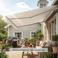 Outsunny Telo di Ricambio per Tenda Parasole Retrattile in Poliestere UV 50+, 3.5x2.5 m, Bianco Crema(m-7)