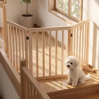PawHut Barrière de Sécurité pour Chien Barrière Chien Sans Perçage Pliable et Autoportante 3 Panneaux 150 x 36 x 61 cm Naturel(m-10)