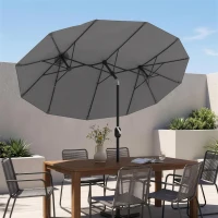 Outsunny Umbrelă dublă cu bază în formă de cruce și lumini solare, 295x150x219cm, gri(m-13)