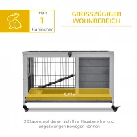 PawHut Kooi voor kleine dieren met Wielen Kooi voor kleine dieren Caviahok Cavia Kooi Kooi voor kleine dieren Dennenhout Grijs 90 x 53 x 59 cm(m-4)