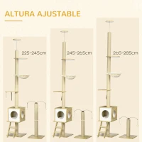 PawHut Árbol para Gatos de Suelo a Techo con Altura Ajustable y Juego de Entretenimiento Libre 40x40x225-285 cm Beige(m-6)