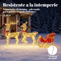 Outsunny Reno de Navidad Exterior con Trineo 3D de 3 Piezas con 200 Luces LED Blanco Cálido 8 Modos y Temporizador(m-7)