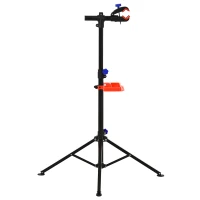 HOMCOM Soporte de reparación Portátil Caballete de Bicicleta para Hogar Altura Ajustable 110-180 cm con 4 Patas Bandeja de Herramientas Hasta 25 kg 84x84x180 Negro(m-10)