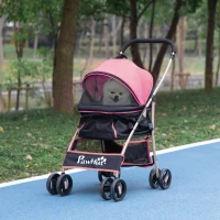 PawHut Carrito para Perros Pequeños 3 en 1 con Vagón Desmontable Cesta de Almacenaje Correas de Seguridad y Cojín Rosa(m-10)