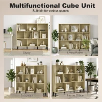 HOMCOM 10-Cube Bookcase, 3-Tier Book Shelf with Solid Wood Legs, 140 cm Modern Bookshelf with Anti-Tip Kit, Oak(m-7)