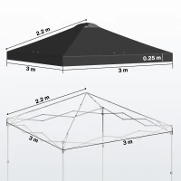 Outsunny gazebo roof replacement UV50+ Waterproof Pop Up Canopy Cover with 8 Drainage Holes 3 x 3 m Black(m-3)