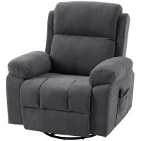HOMCOM Poltrona Relax Poltrona de TV Giratória 360° Poltrona de Massagem com Aquecimento Massagem Acabamento Chenille Cinza Escuro(m-7)