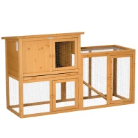 PawHut Buitenhok met Speelruimte, Uitschuifbare Bodemlade, Weerbestendig, 141 x 60 x 86 cm, Oranje(m-11)
