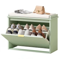 HOMCOM Schuhbank mit gepolstertem Sitzkissen und klappbarem Schubfach für Flur, Schlafzimmer, 62 x 26 x 47,5 cm, grün(m-7)