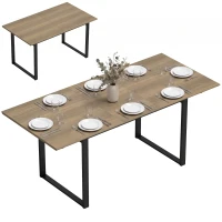 HOMCOM Uitschuifbare eettafel 140-180 cm voor 6-8 personen, rechthoekig in industriële stijl met stalen frame, bruin(m-15)