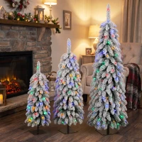 HOMCOM Artificial Christmas Tree Set of 3, Snowy Pre-Lit Christmas Tree with PVC Branch Tips, 90/120/150 cm, Green White(m-14)