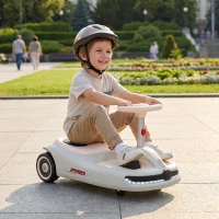AIYAPLAY 12V Electric Wiggle Car with Pedal, Kids Electric Car with 2 Speeds, Soft Start, Music, Lights for 3-5 Years, White(m-2)