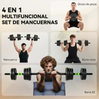 SPORTNOW Juego de Mancuernas Ajustables 20 kg 4 en 1 con Barras de Conexión y Mangos Antideslizantes para Gimnasio en Casa Verde(m-4)