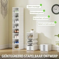 HOMCOM 8-Laags Schoenenrek, Schoenenkast, Opvouwbaar, Geventileerde Achterkant, Kunststof, Wit(m-4)