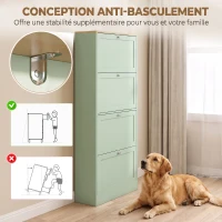 HOMCOM Meuble à chaussures 24 paires, armoire à chaussures avec 4 tiroirs rabattables, étagères réglables, 60x23,5x153cm, vert(m-7)