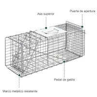 Outsunny Trampa para Animales Vivos Plegable 66x24x30,5 cm Jaula de Captura de Alambre con Puerta y Asa para Conejos Plata(m-6)