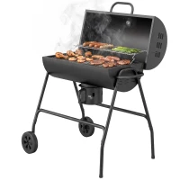 Outsunny Metalen Houtskoolbarbecue BBQ Smoker met Deksel Thermometer Wielen Grillwagen 95x71,5x102 cm Zwart(m-13)