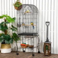 PawHut Jaula para Pájaros con Soporte y Ruedas Jaula de Acero con Bandeja Extraíble y 2 Comederos 51x51x153 cm Negro(m-10)