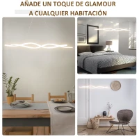 HOMCOM Lámpara Colgante Moderna con LED IP20 38W 3700lm y Cuerdas Ajustables Lámpara de Suspensión de Aluminio para Salón Comedor Dormitorio 90x9x9 cm Blanco(m-8)