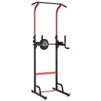 HOMCOM Estación Dip Torre de Dominadas para Hogar Oficina Gimnasio Altura Ajustable con 6 Orificios Tubo de Acero Soporta hasta 120 kg 94x80,5x180-230 cm Negro(m-10)