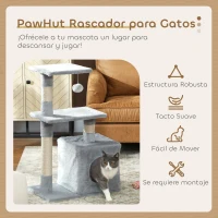 PawHut Árbol Rascador para Gatos 81,5 cm Torre para Gatos con Postes de Sisal 2 Plataformas Cueva y Bola Colgante Estilo Elegante 50x30x81,5 cm Gris(m-4)