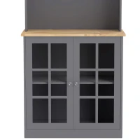HOMCOM Kitchen Pantry, Buffet Hutch with 3 Storage Cabinets, 2 Open Shelves and Large Countertop for Kitchen, Grey(m-12)
