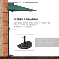Outsunny Sombrilla 269x138x236 cm Parasol de Jardín con Manivela y Forma Semicircular Tela Poliéster 180 g/m² para Exterior Terraza Patio Piscina Verde(m-7)
