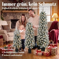 HOMCOM Set van 3 besneeuwde LED-kerstbomen, smal, met PVC-takken, 90/120/150 cm(m-4)
