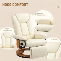 HOMCOM Relaxstoel met Ligfunctie, Draaibaar, tot 150 kg, Kunstleerbekleding, Stalen Frame, Crèmewit(m-7)