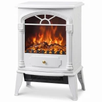 HOMCOM Freestanding Portable Fireplace, Electric Fireplace Stove Heater with 3D Flame Effect and Adjustable Thermostat, White(m-15)