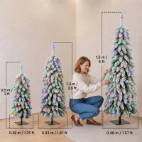 HOMCOM Artificial Christmas Tree Set of 3, Snowy Pre-Lit Christmas Tree with PVC Branch Tips, 90/120/150 cm, Green White(m-3)