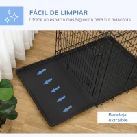 PawHut Jaula para Perros Plegable Transportín para Perros con 2 Puertas Bandeja Extraíble Asa de Transporte 90x57,5x62 cm Negro(m-6)