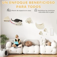 PawHut Juego de Escalada para Gatos de Pared de 6 Piezas con Hamacas Plataformas Tabla Rascador Escaleras y Estrellas Beige(m-4)