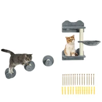 PawHut Klimniveaus, klimwand, kattenladder, 4-delige set, met krabpaal, hangmat, grijs+roomwit, 40 x 28 x 73cm(m-11)