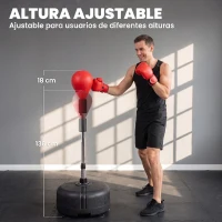 HOMCOM Punching Ball con Altura Ajustable en 136-154 cm y Base Rellenable Soporte y Guantes para Adultos y Adolescentes Rojo(m-4)