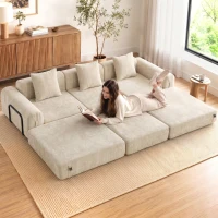 HOMCOM Canapé-Lit Pliable 245 cm, Canapé Compressé 3 Places Modulaire en Chenille avec Assise large, 3 Coussins, Beige(m-16)