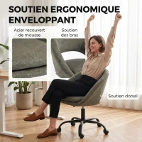 HOMCOM Chaise Bureau Ergonomique en Chenille, Hauteur Réglable, Accoudoirs Intégrés, Pivotant 360°, 59x60x79-89cm, Vert Foncé(m-5)