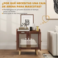 PawHut Mueble Arenero para Gatos Mesa Auxiliar con Puertas con Esteras de Sisal para Salón Dormitorio 55x43x59,6 cm Marrón(m-5)