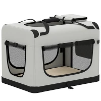 PawHut Pet Carrier Bag, Soft-Sided Dog Carrier with Security Buckle Strap, Washable Cushion and Folded Bowl, Light Grey(m-1)