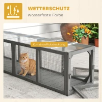 PawHut Kattentunnel kattenspeelgoed van hout met 3 deuren, uitbreidbaar speeltunnel voor katten tot 10 kg, 151,5 x 38,5 cm Grijs(m-5)