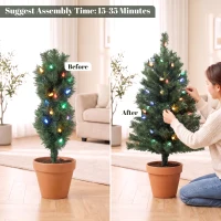 HOMCOM 60 cm Prelit Christmas Tree, 2 Packs Artificial Christmas Trees with 60 Colourful LED Lights, 130 Tips, Green(m-7)