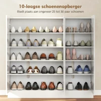 HOMCOM Schoenenkast met 10 planken voor 25-30 paar schoenen, soft-close deuren, wit(m-4)