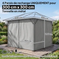 Outsunny 4 parois latérales pour pavillon de jardin tonnelle rigide 300 x 300 cm protéger de la pluie vent soleil gris clair(m-3)