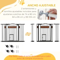 PawHut Barrera para Perros con Altura Ajustable Cierre Automático y Sistema de Doble Bloqueo para Puertas 93x76,2 cm Negro(m-6)